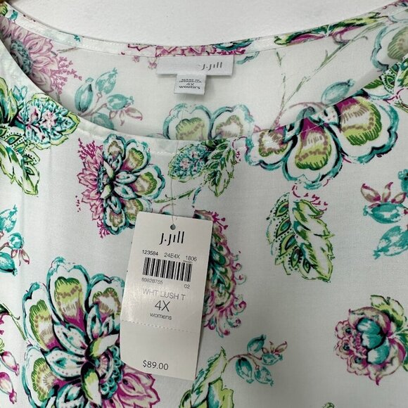 J Jill Floral Sleeveless Top 4X White Teal Lightweight Summer - Picture 4 of 9